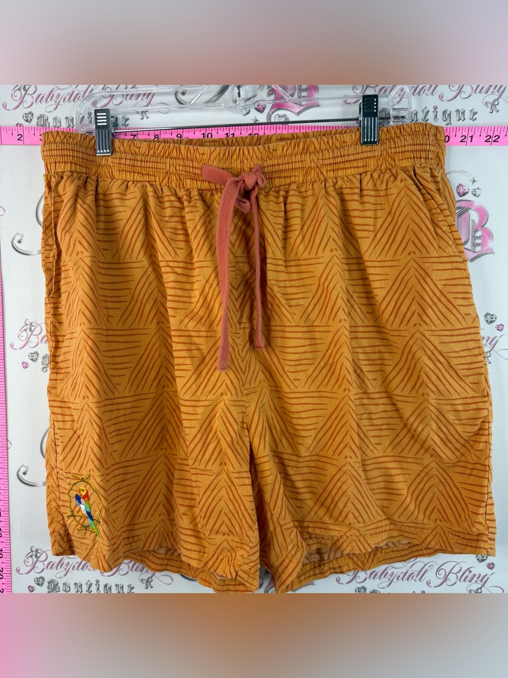 Disney shorts tiki room Men's orange bird Patterned Drawstring Shorts Rust Tie
